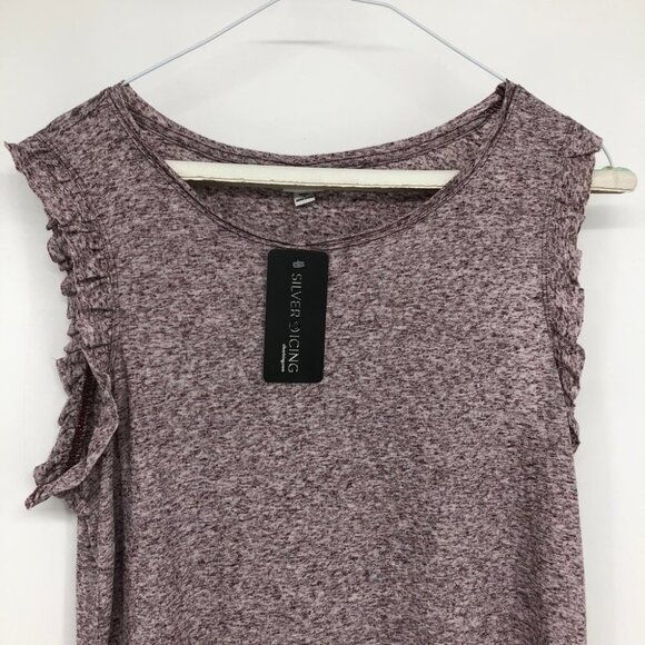 Silver Icing Jacqueline de  Yong Purple marled frilled cap sleeve NWT tee small - Picture 3 of 14